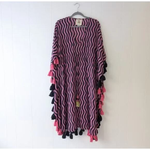 NWOT Figue Amrita Navy/Pink Tassel Relaxed Fit Gypsy Batik Kaftan, size M/L - Picture 1 of 4
